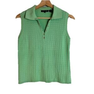 Jeanne Pierre LRG Sweater Vest w/ Collar Cable Knit V Neck Sleeveless Mint Green